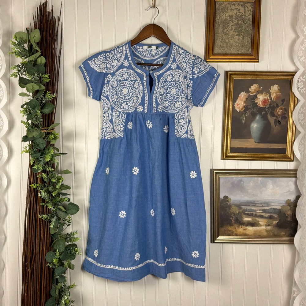 Dolma Embroidered Boho Mini Dress Womens Size Small Blue Excellent Condition